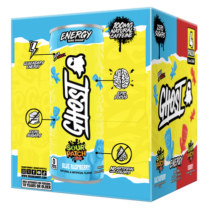 GHOST ENERGY Zero Sugar Sour Patch Kids Variety Pack Blue Rasberry and Redberry 4pk 8.4oz Can