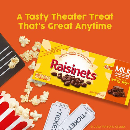 Raisinets Milk-Chocolate-Covered California Raisins, Movie Theater Candy Box, 3.1 oz