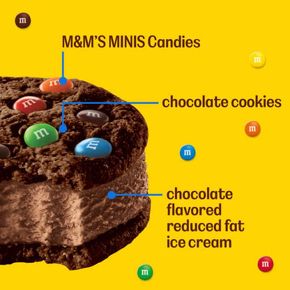 M&M'S Ice Cream Chocolate Cookie Sandwich, Reduced Fat Chocolate Ice Cream Dessert Cookie Sandwich, 4 Oz
