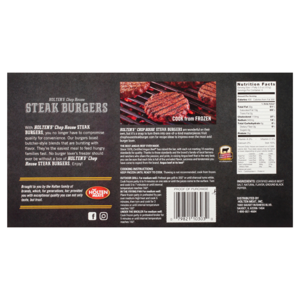 Holten Angus Beef Steak Burgers (Frozen) - 6ct