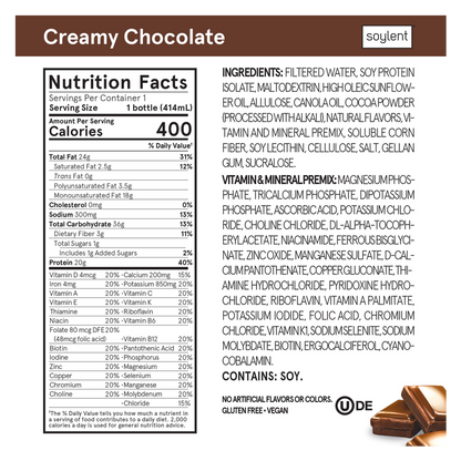 Soylent Creamy Chocolate Complete Nutrition Protein Meal Replacement Shake 14oz Btl