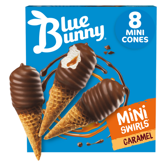 Blue Bunny Mini Swirls Caramel Cones, Frozen Dessert, 8 Pack