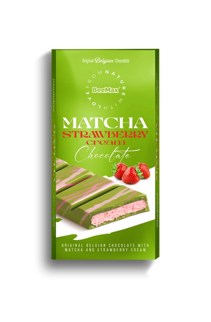 Beemax Strawberry Cream Filled Matcha Chocolate Bar, 7.05 oz