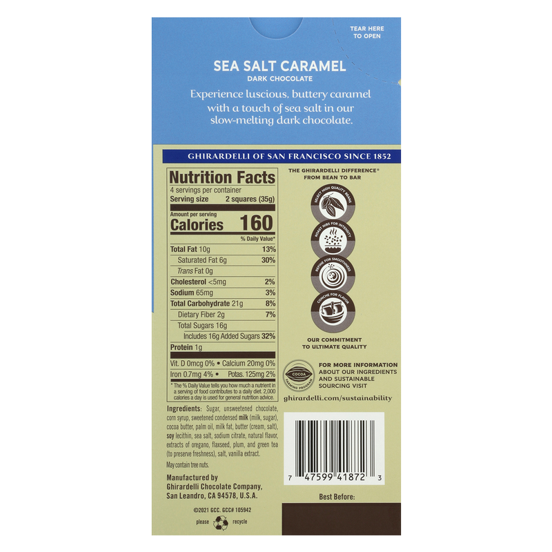Ghirardelli Dark Chocolate Sea Salt Caramel Squares Bar 4.8oz