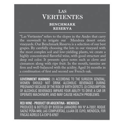 Las Vertientes Benchmark Red Wine 750ml