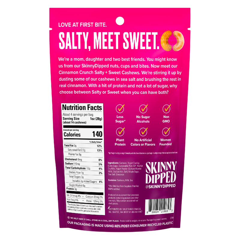 SkinnyDipped Cinnamon Crunch Cashews, 4oz