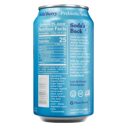 Poppi Prebiotic Soda Wild Berry 12oz Can