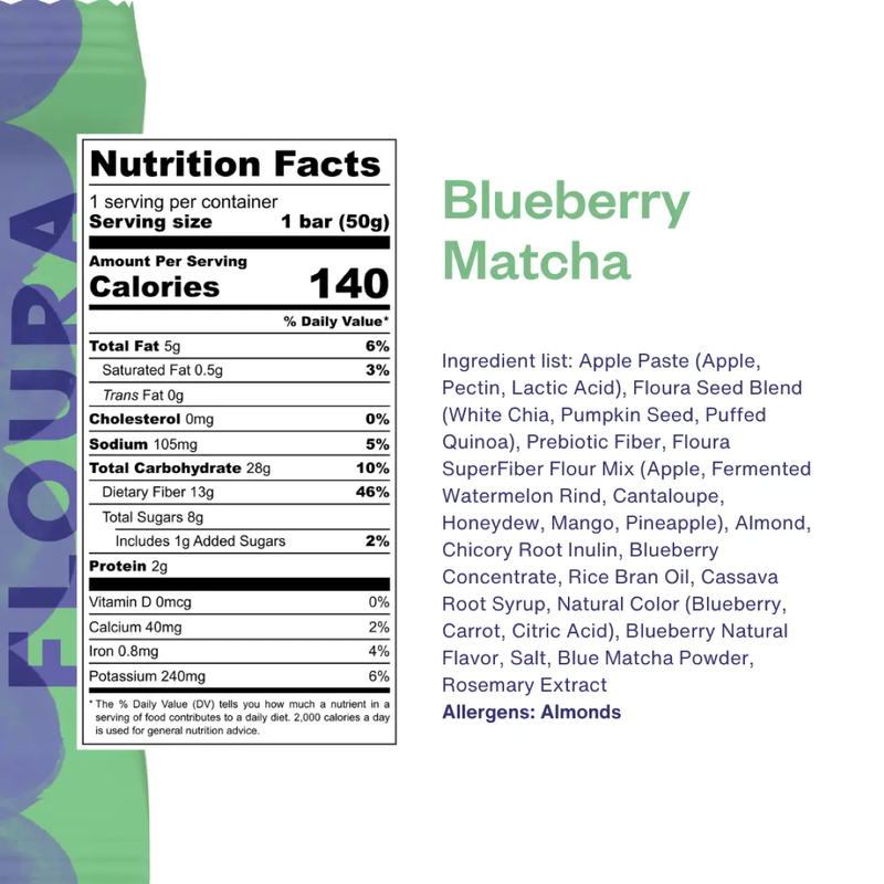 Floura Blueberry Matcha Fruit Crush Fiber Bar, 1.8oz