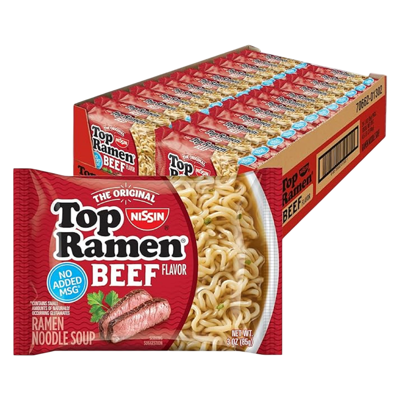 Nissin Top Ramen Beef Flavor Ramen Noodle soup 3oz 24 CT