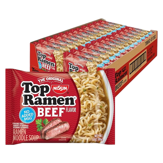 Nissin Top Ramen Beef Flavor Ramen Noodle soup 3oz 24 CT
