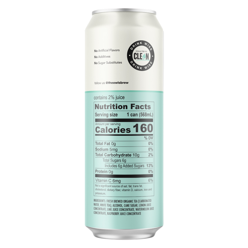 Owl's Brew Boozy Tea White Tea & Watermelon 19.2oz Can 4.8% ABV