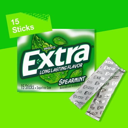 EXTRA Gum Spearmint Sugar Free Chewing Gum, Single Pack, 15 Stick