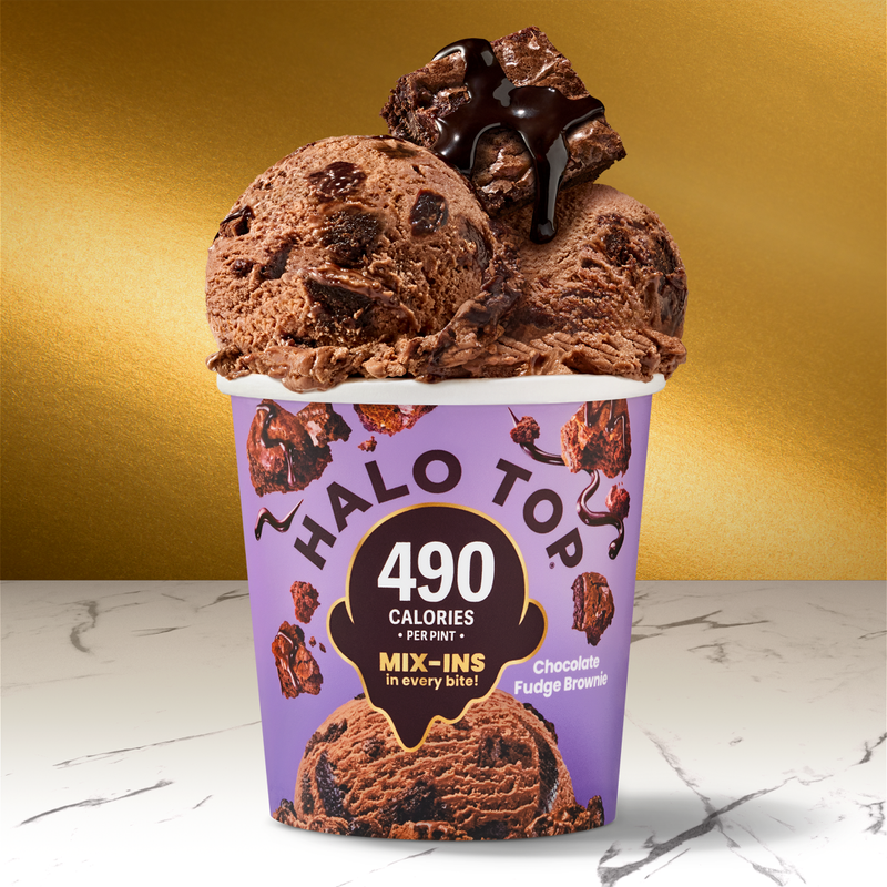 Halo Top Chocolate Fudge Brownie Light Ice Cream, Lower Calorie Frozen Dessert Pint, 16 fl oz