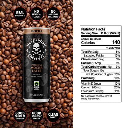 Death Wish Coffee Fair Trade Mocha Latte 11oz Can