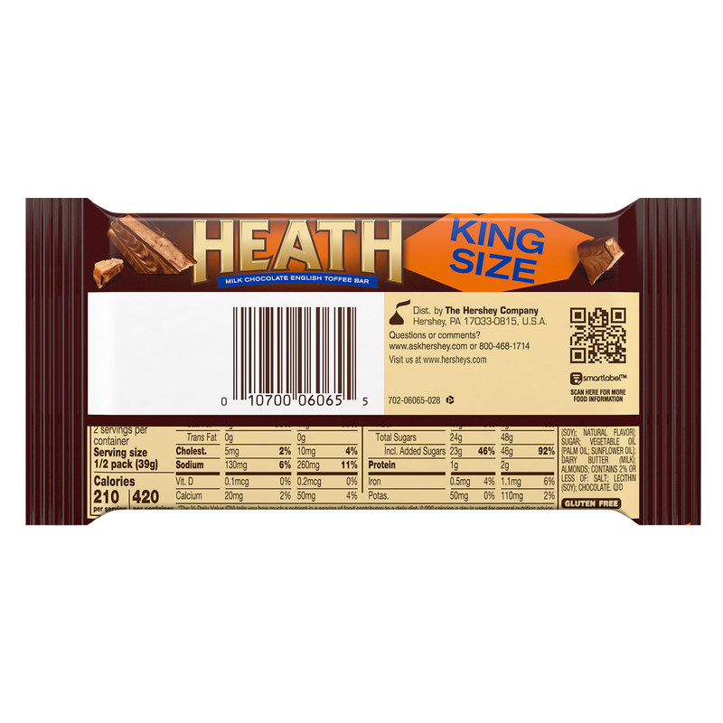 Heath Milk Chocolate English Toffee Candy Bar King Size 2.8oz