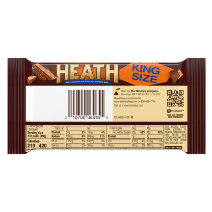Heath Milk Chocolate English Toffee Candy Bar King Size 2.8oz
