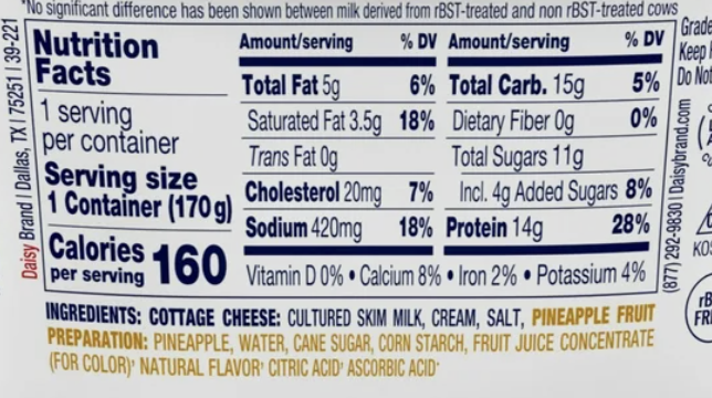 Daisy 4% Cottage Cheese with Pineapple - 6oz