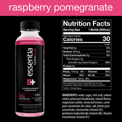Essentia Hydroboost Raspberry Pomegranate 12pk 15.2oz Bottle- XL