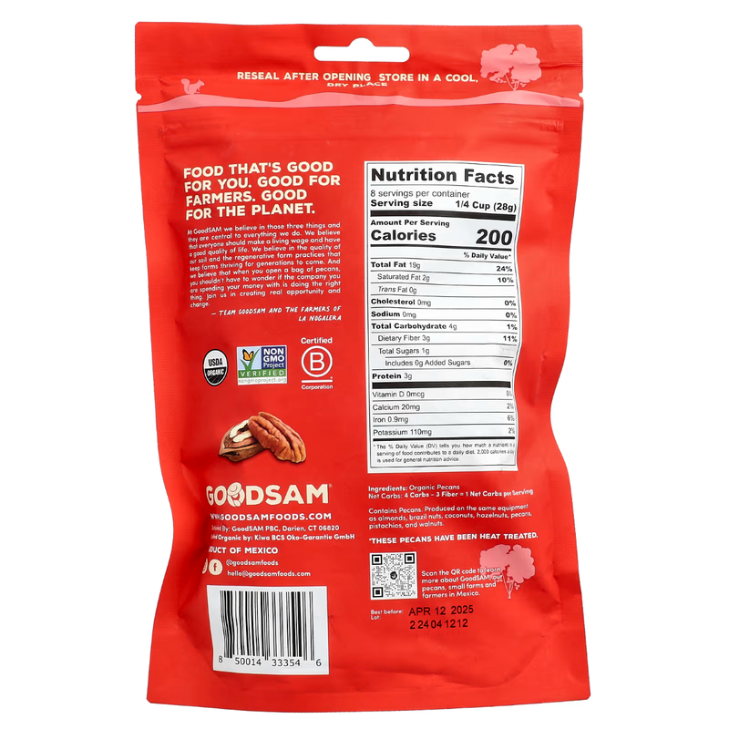 Goodsam Organic Raw & Unsalted Pecan Halves, 8 oz