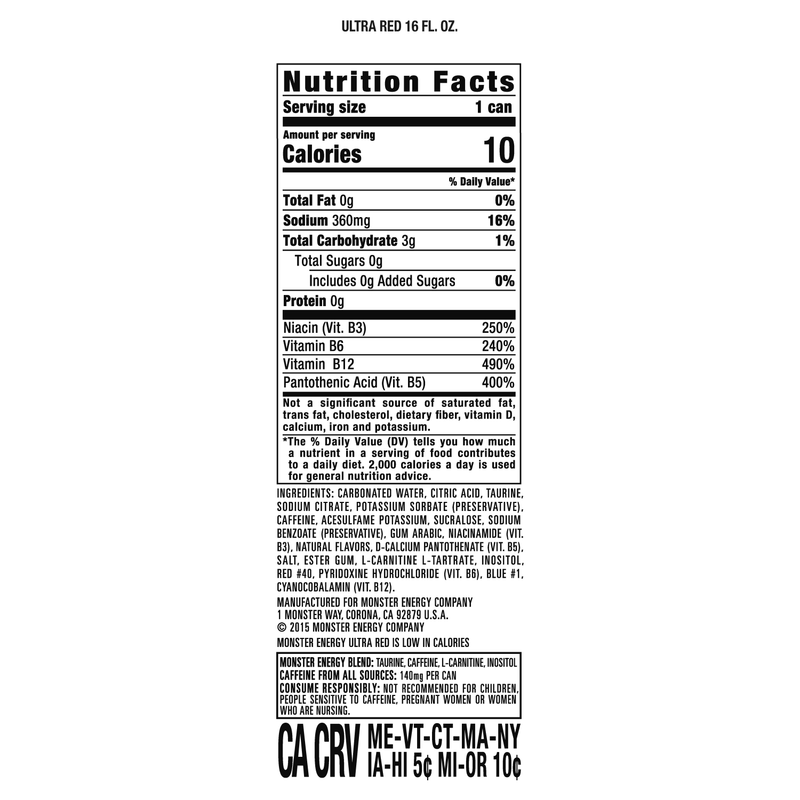 Monster Energy Ultra Red 16oz Can