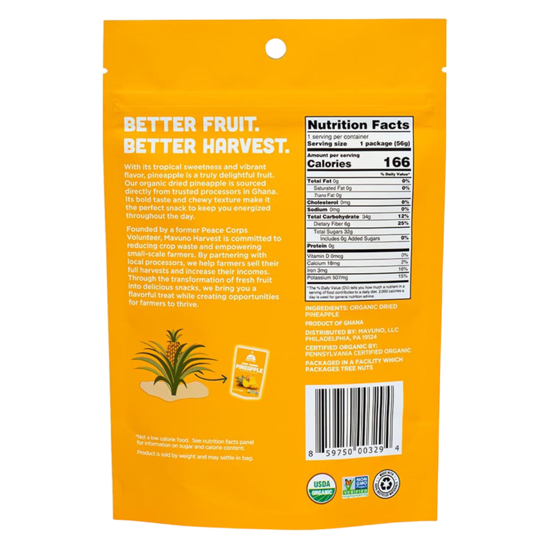 Mavuno Harvest Organic Unsweetened Dried Pineapple, 2oz