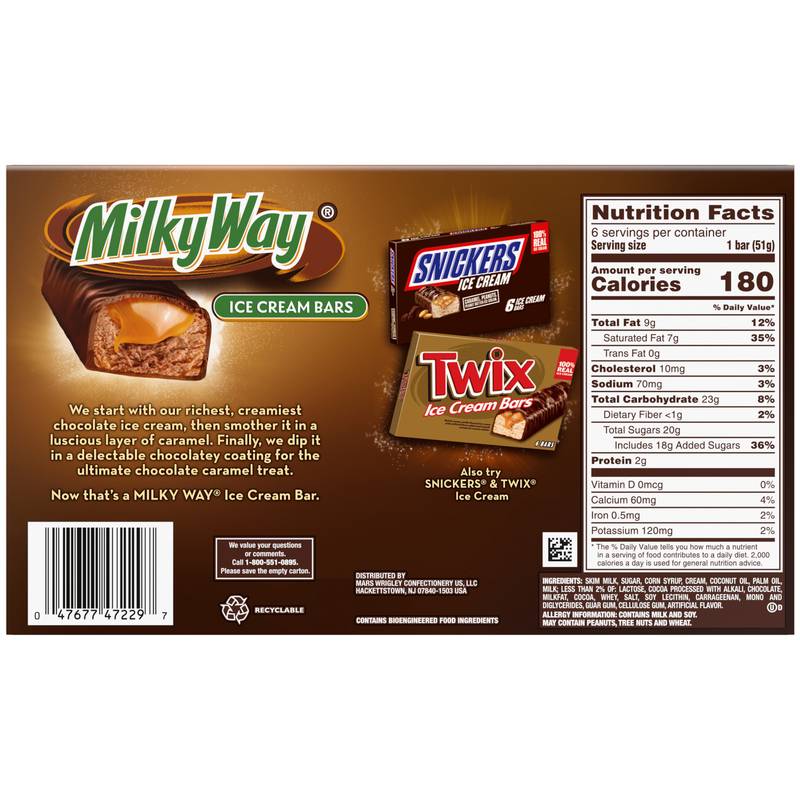 MILKY WAY Caramel and Chocolate Ice Cream Bars, 6 Pack, 2 Oz Bars