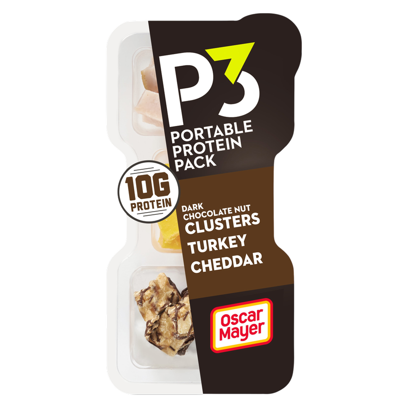P3 Portable Protein Snack Pack with Dark Chocolate Almond Nut Clusters, Turkey & Cheddar Cheese - 2oz