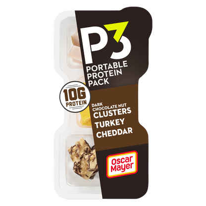 P3 Portable Protein Snack Pack with Dark Chocolate Almond Nut Clusters, Turkey & Cheddar Cheese - 2oz