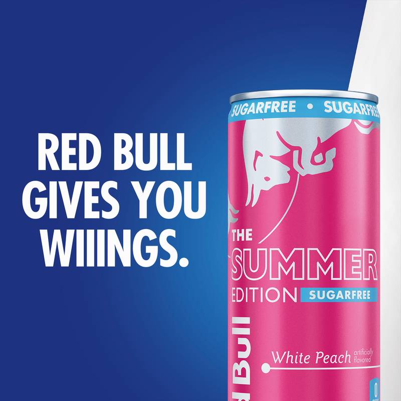Red Bull Sugar Free White Peach The Summer Edition Energy Drink 4pk 12oz Can- XL
