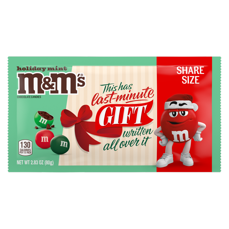 M&M'S Mint Chocolate Holiday Message Christmas Candy, Share Size, 2.83 oz