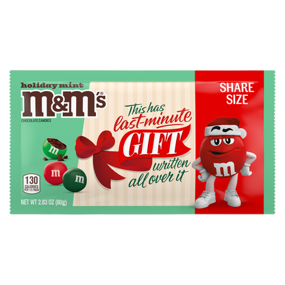 M&M'S Mint Chocolate Holiday Message Christmas Candy, Share Size, 2.83 oz