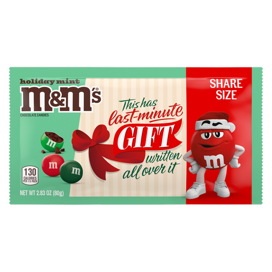 M&M'S Mint Chocolate Holiday Message Christmas Candy, Share Size, 2.83 oz