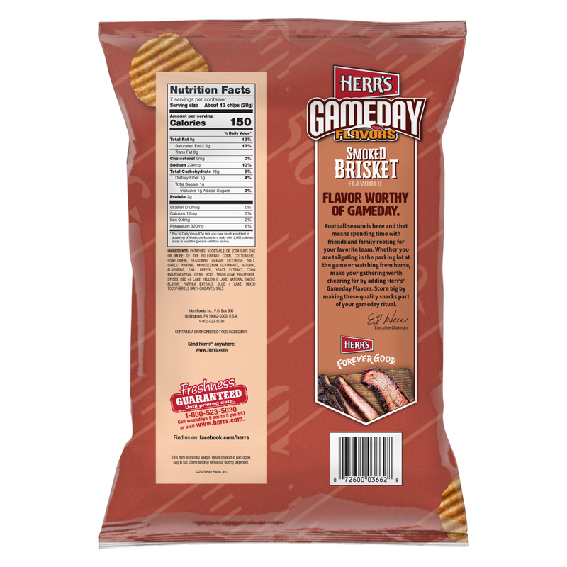 Herr's Gameday Brisket Ripple Chips, 7 oz
