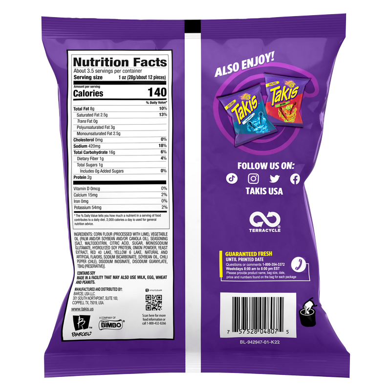 Takis Fuego Spicy Rolled Tortilla Chips Snack Size Bag 3.25 oz