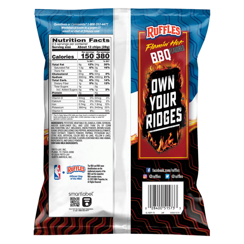 Ruffles Flamin' Hot BBQ Potato Chips 2.5oz