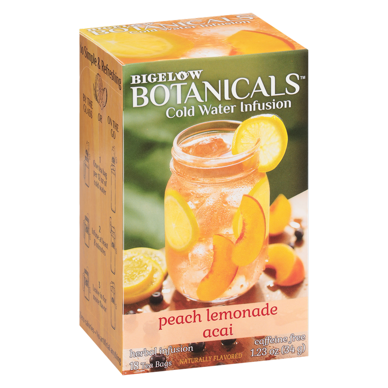Bigelow Botanicals Peach Lemonade Acai Cold Water Infusion Caffeine Free Tea Bags 18ct Box