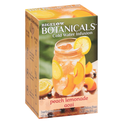 Bigelow Botanicals Peach Lemonade Acai Cold Water Infusion Caffeine Free Tea Bags 18ct Box