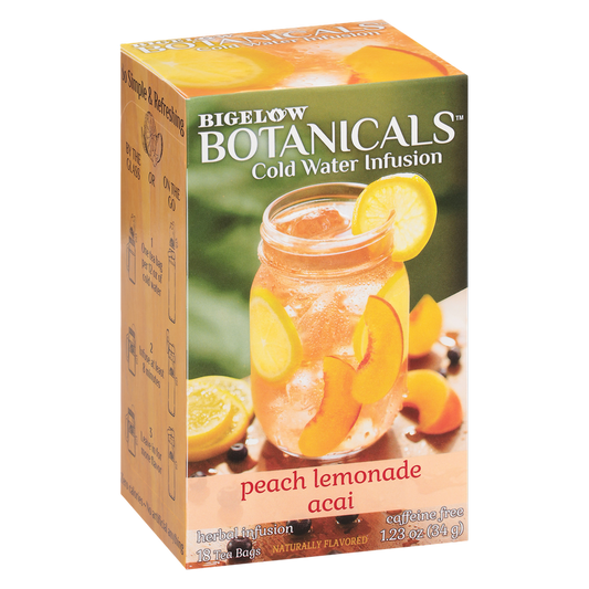 Bigelow Botanicals Peach Lemonade Acai Cold Water Infusion Caffeine Free Tea Bags 18ct Box