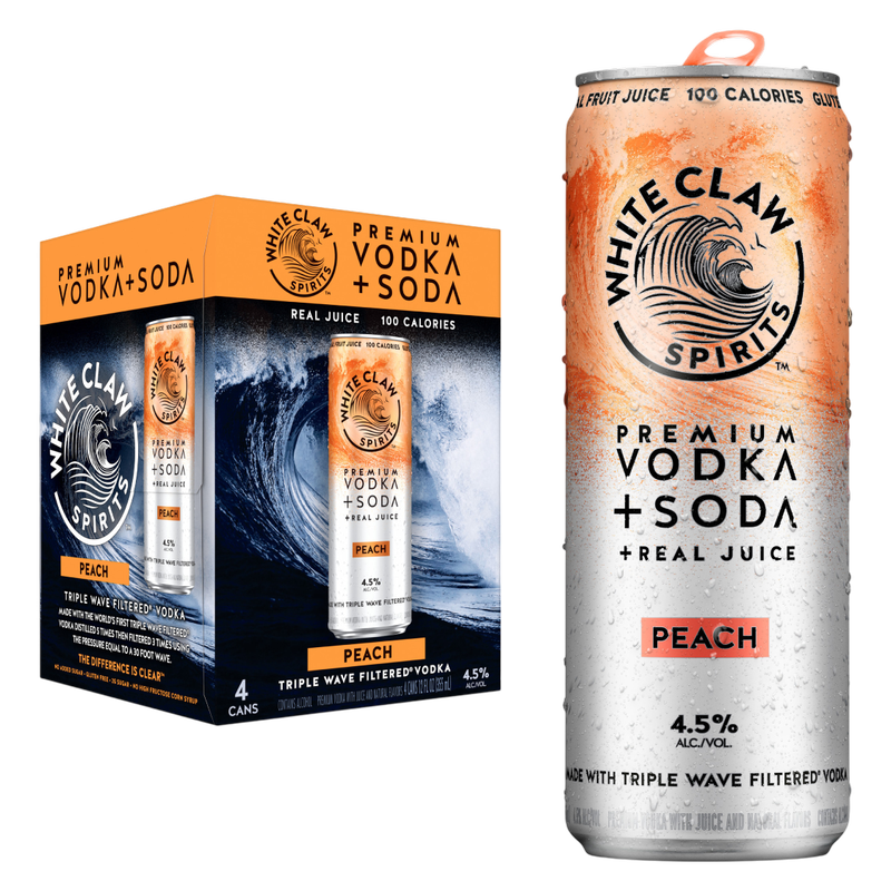White Claw Hard Seltzer Vodka + Soda Peach 4pk 12oz Can 4.5% ABV