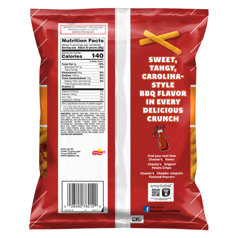 Chester's Fries Corn Snacks Carolina Style BBQ Flavored 5.25oz