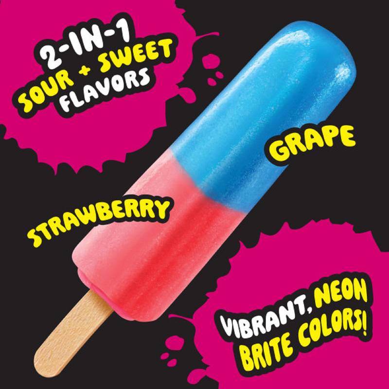 Trolli Frozen Gummi Ice Pops Chewy Sour Gummy Candy Frozen Dessert Snacks, Grape Strawberry, 10 Count