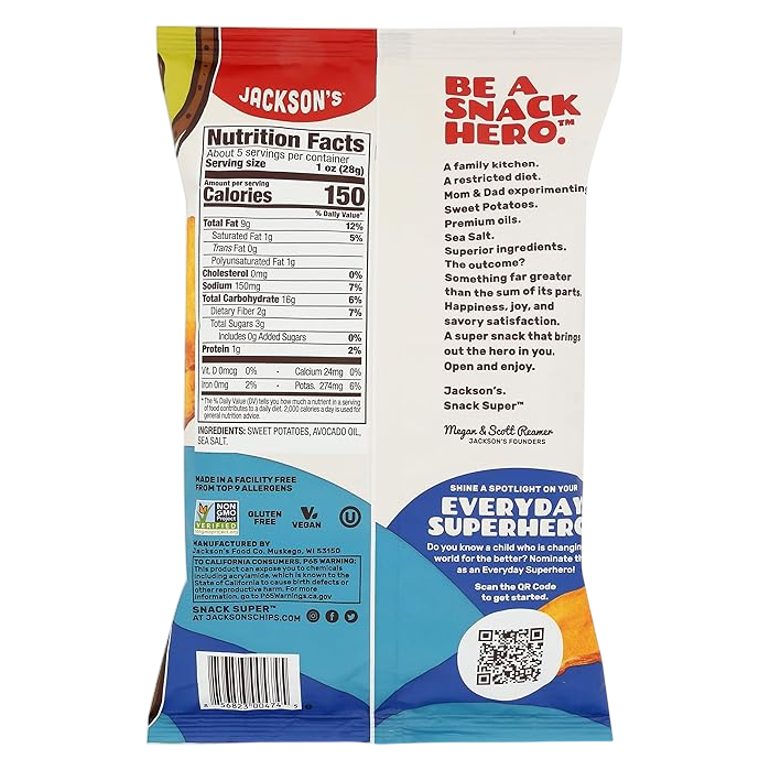 Jackson's Sea Salt 5oz Avocado Oil Sweet Potato Chips, 5oz