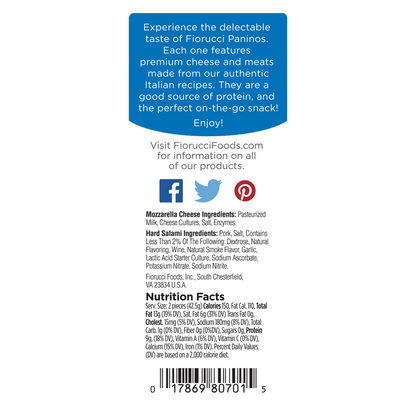 Fiorucci Panino Hard Salami and Mozzarella Snack Pack - 2ct/1.5oz