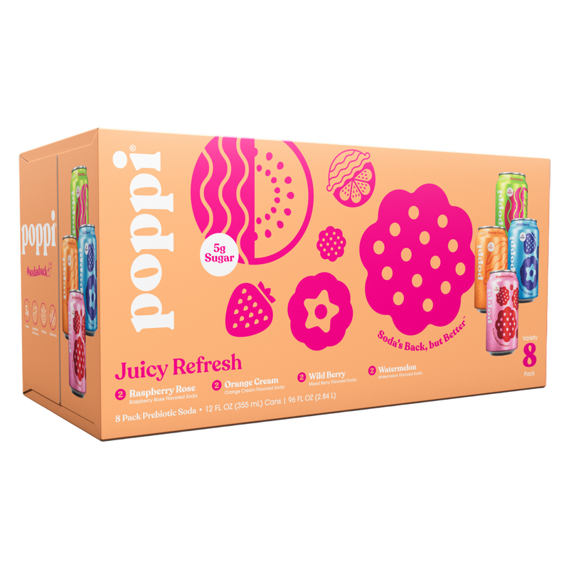 Poppi Prebiotic Juicy Refresh 8pk 12oz Can