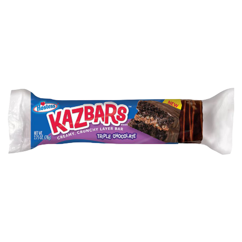 Hostess Kazbars Fudge Coated Chocolate Cake, Chocolate and Carmel Filling, 2.75oz