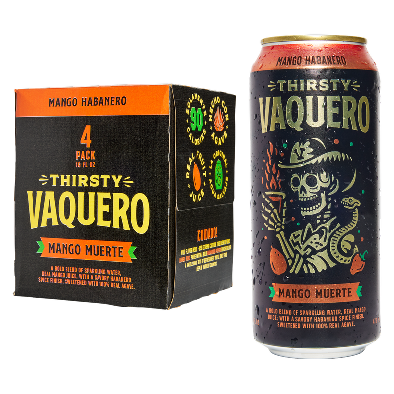 Thirsty Vaquero Mango Habanero Sparkling Water 4pk 16oz Can