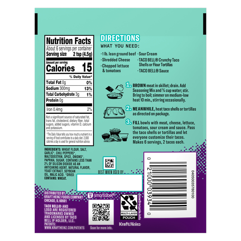 Kraft Heinz Taco Bell Original Seasonings Mix, 1oz.