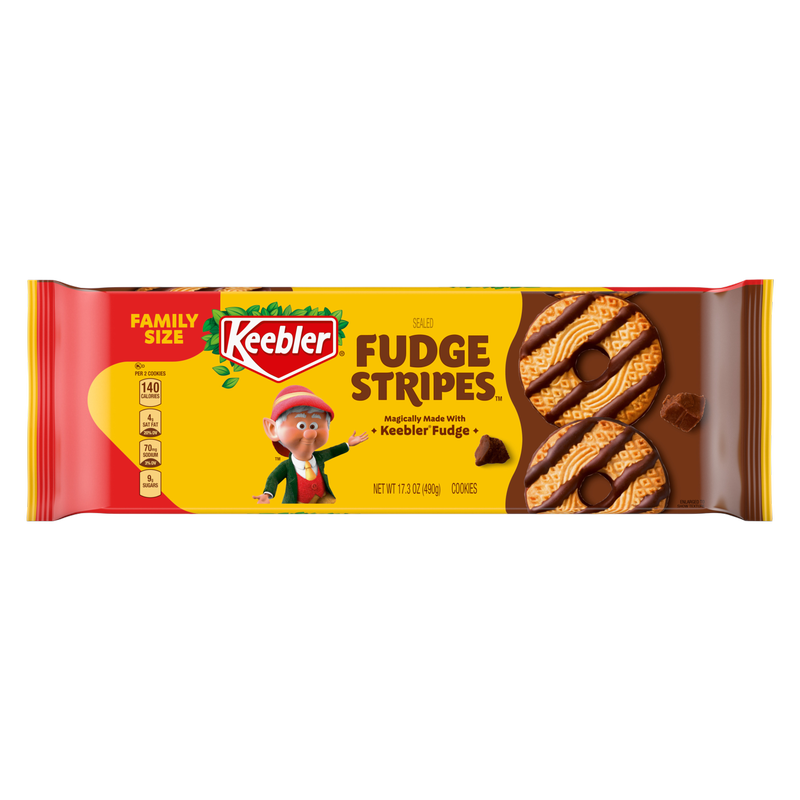 Keebler Fudge Stripes, Original Shortbread Cookies Coated in Keebler Fudge, Family Size 17.3 oz