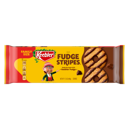 Keebler Fudge Stripes, Original Shortbread Cookies Coated in Keebler Fudge, Family Size 17.3 oz