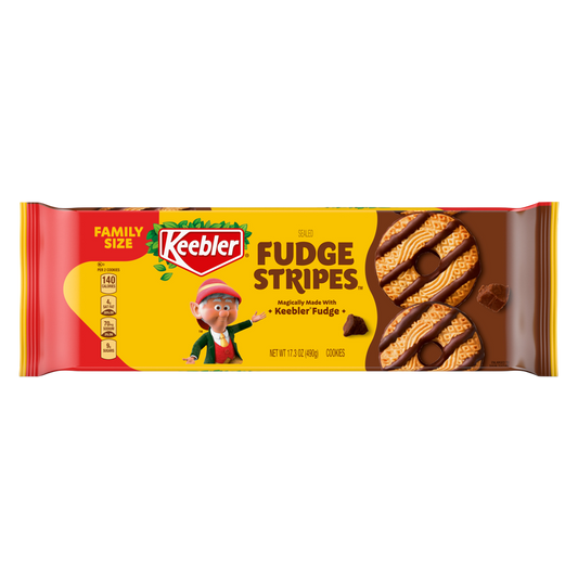 Keebler Fudge Stripes, Original Shortbread Cookies Coated in Keebler Fudge, Family Size 17.3 oz